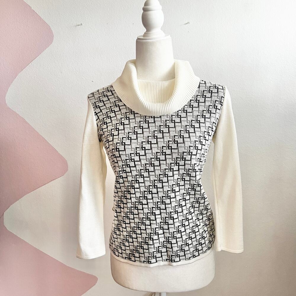 Vintage Geometric Sweater Top Y2K 2000s 90s Abstract Knit Retro Small‎